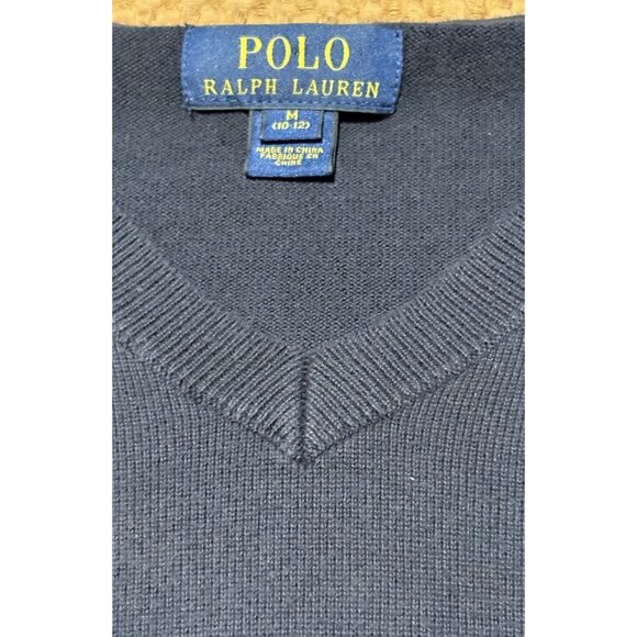 POLO RALPH LAUREN Boys Toddler Navy Blue V-neck Cotton Sweater Size M - Picture 2 of 8